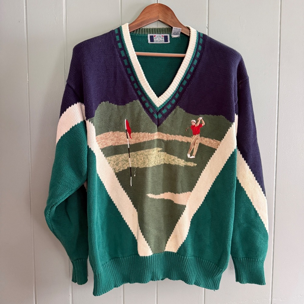 Sutter & Grant Vintage 90s Mens Golf Novelty Sweater Grandpacore Large Cotton